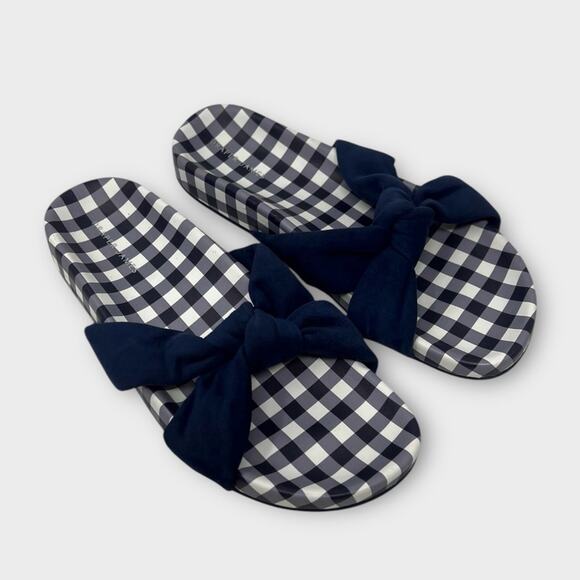 Draper James Stella Navy White Gingham Printed Slide Sandal Size 8.5 - Picture 1 of 7